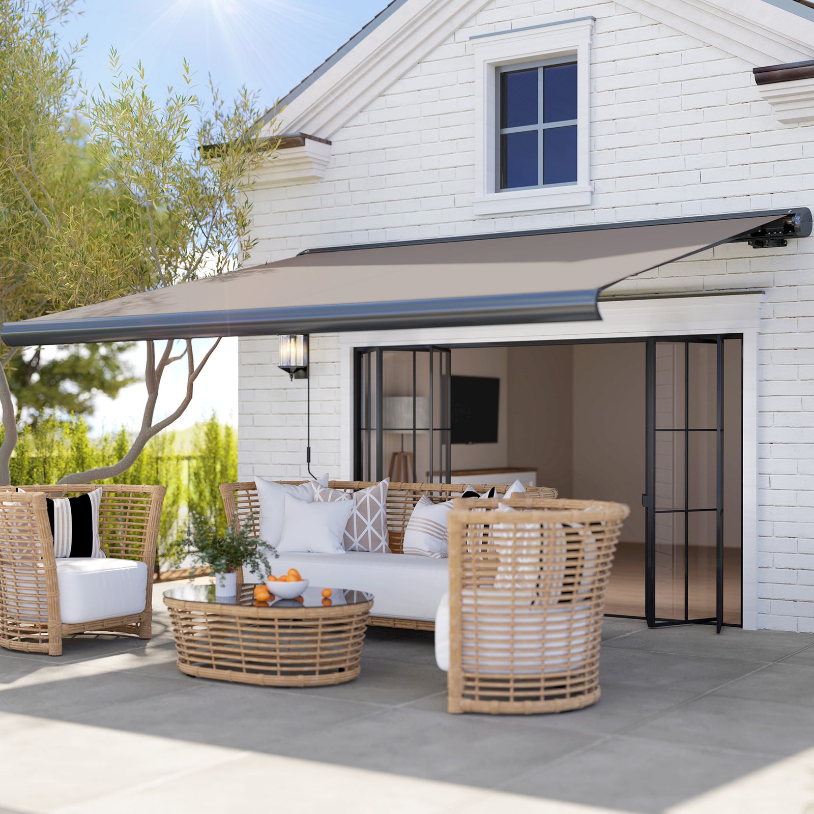 Diy Retractable Canopy With Remote Controller For Patio | Large | Light Grey