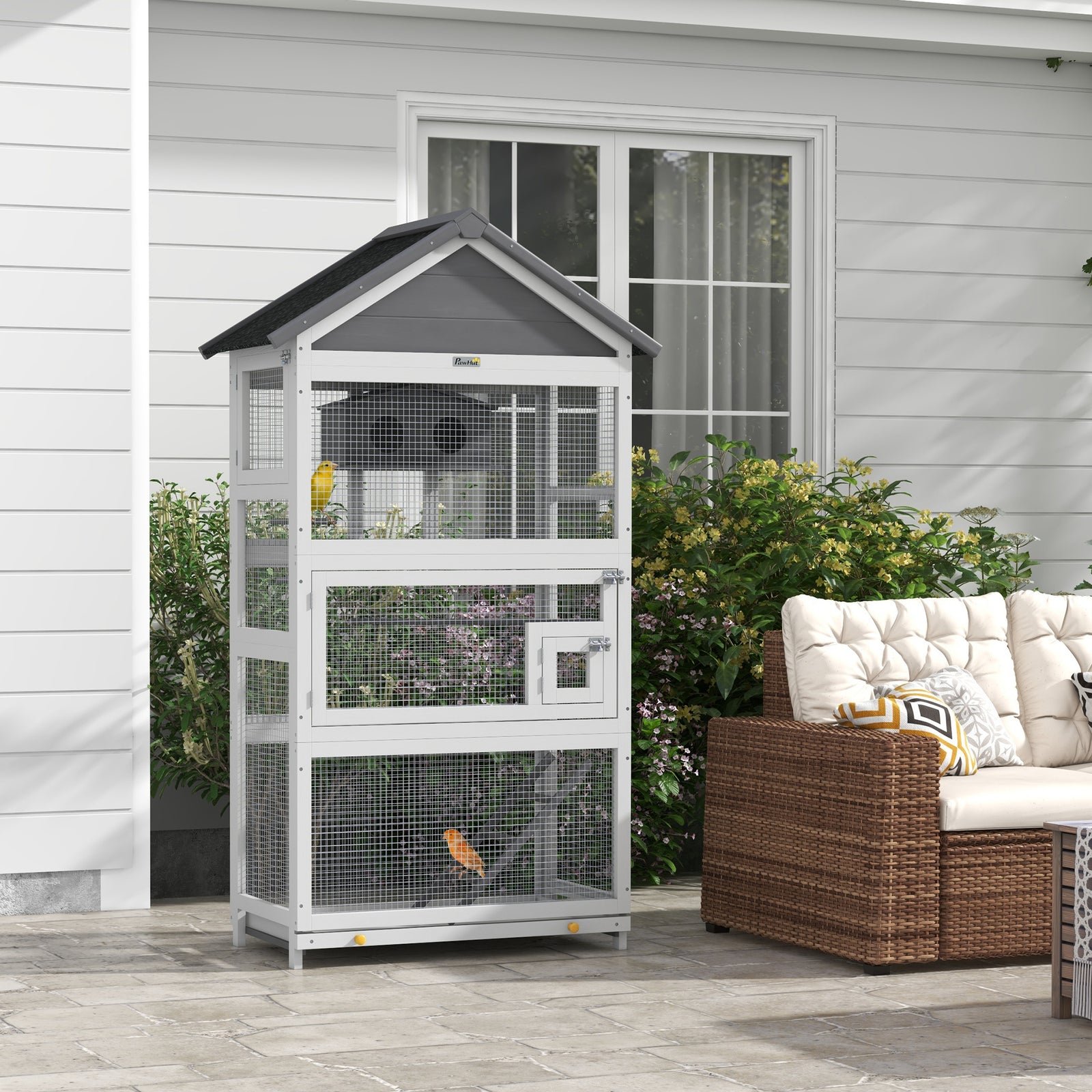 Bird Cage W/ Stands For Finches, Parakeets, Small Birds - Grey