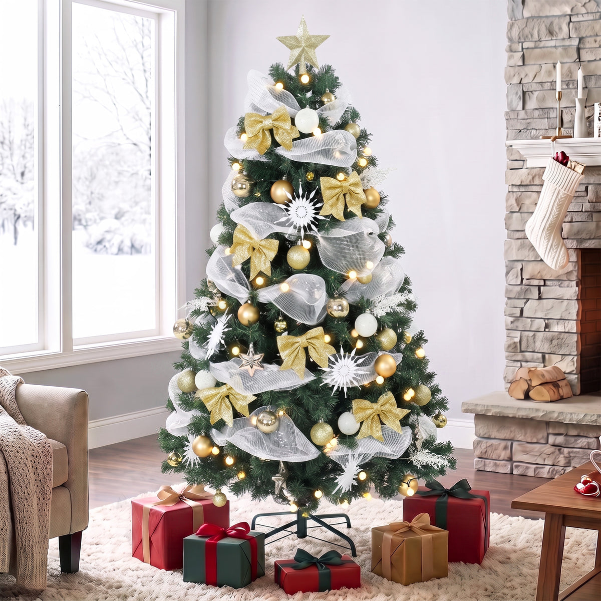HOMCOM 5ft Pre-lit Christmas Tree With 150 Led Lights, 8 Modes, 450 Tips