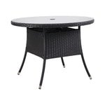 Garden Rattan Tempered Glass Top Round Table With Parasol Hole - 100cm Dia X 72cm