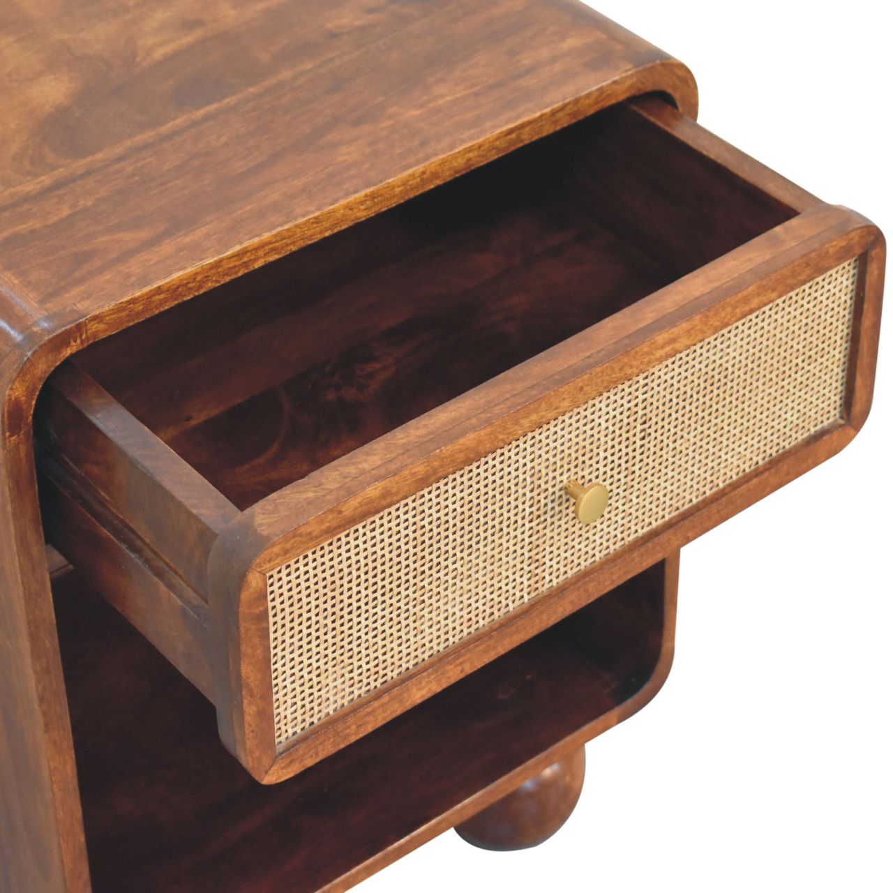 Solid Wood Chestnut Open Woven Bedside