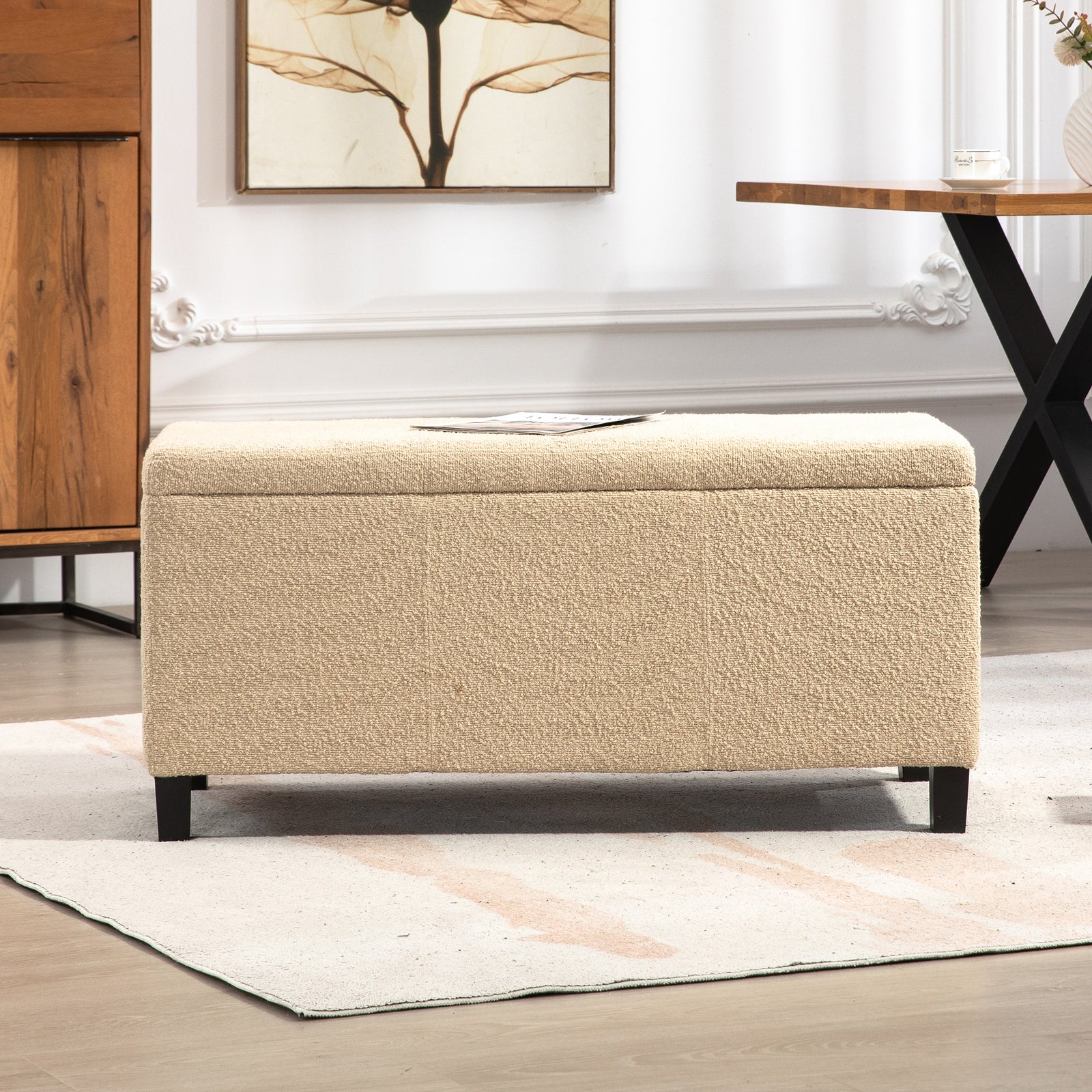 Sherman Boucle Fabric Storage Ottoman - Brown | Brown