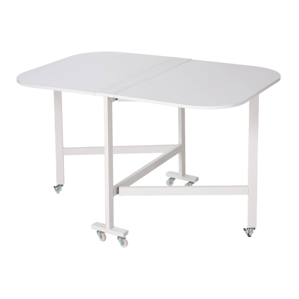 Folding Drop Leaf Table With 6 Wheels | White