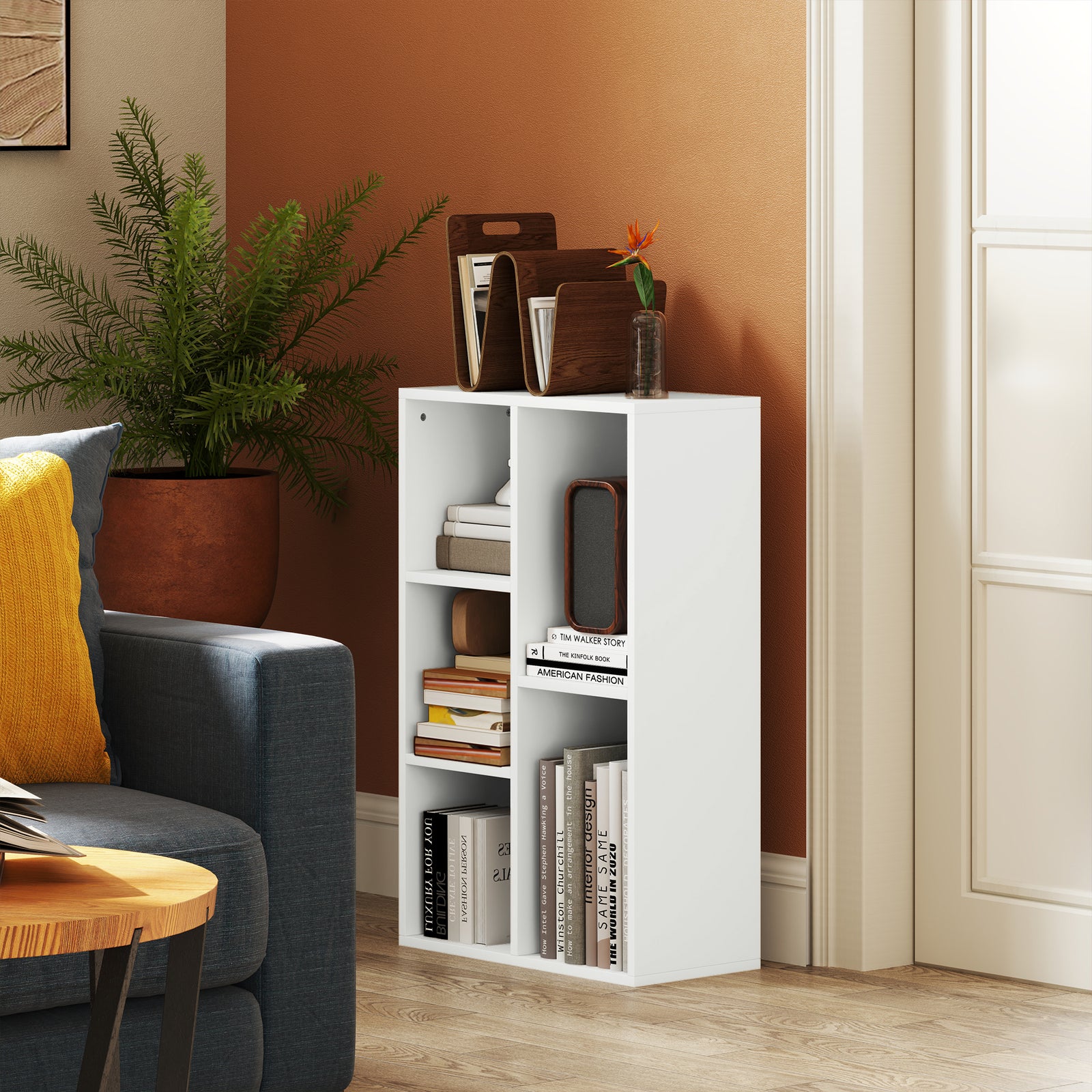 2-tier Bookshelf With 5 Open Storage Compartments | One Size | White