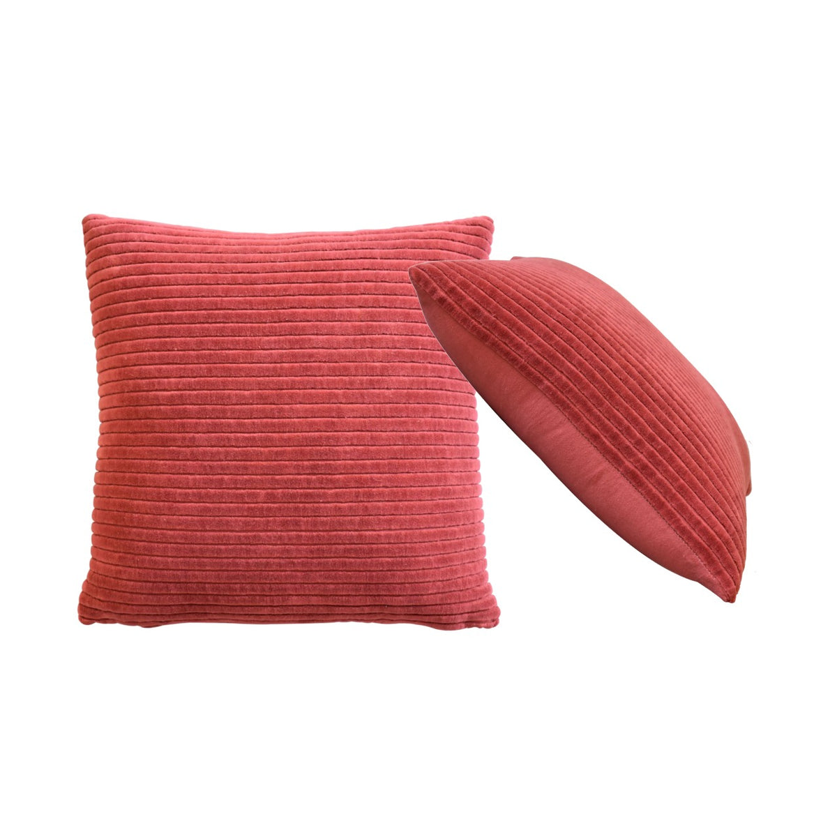 Ribbed Cushion Set, Velvet Fabric | Set of 2 | Red