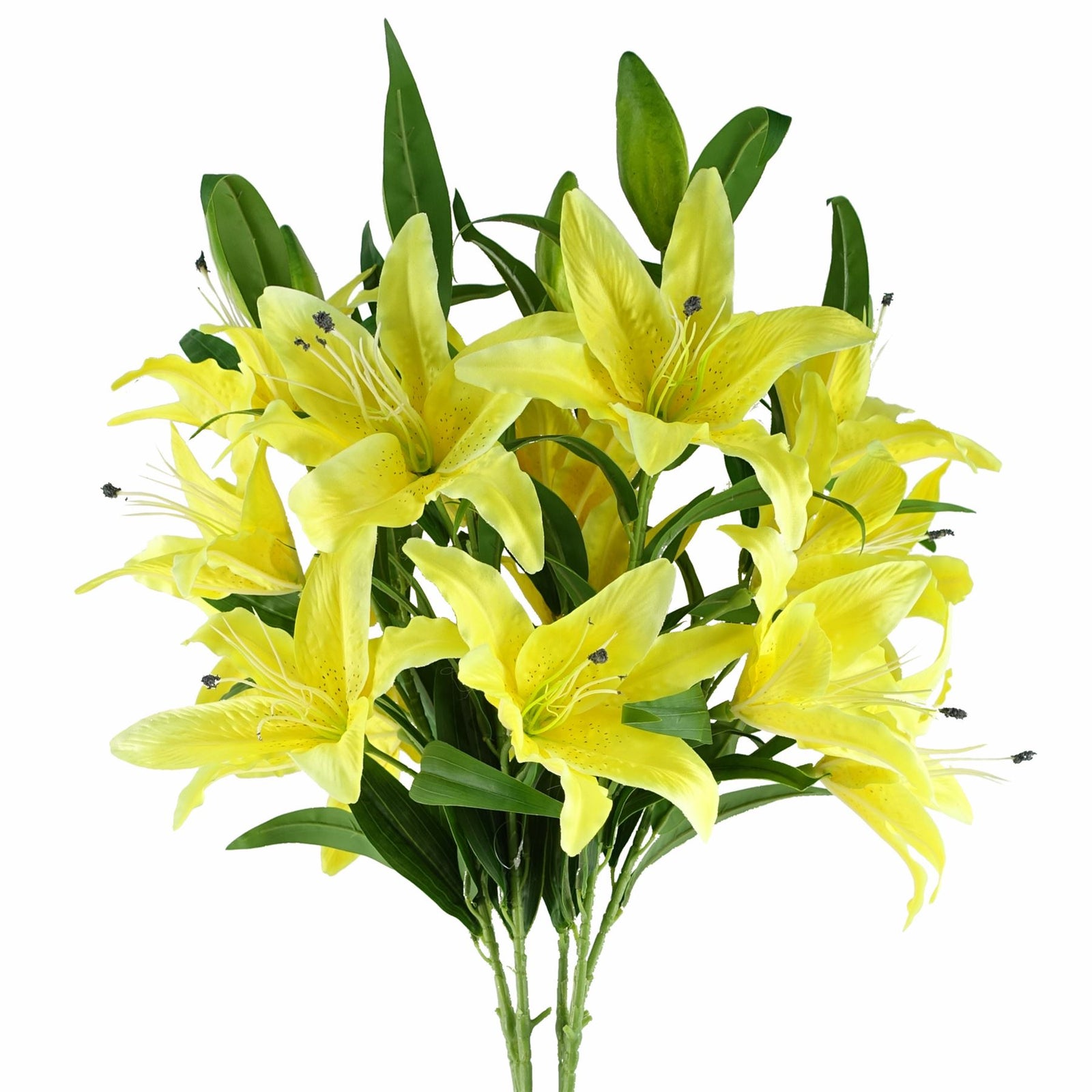 Pack Of 6 X 100cm Large Yellow Lily Stem - 18 Flowers
