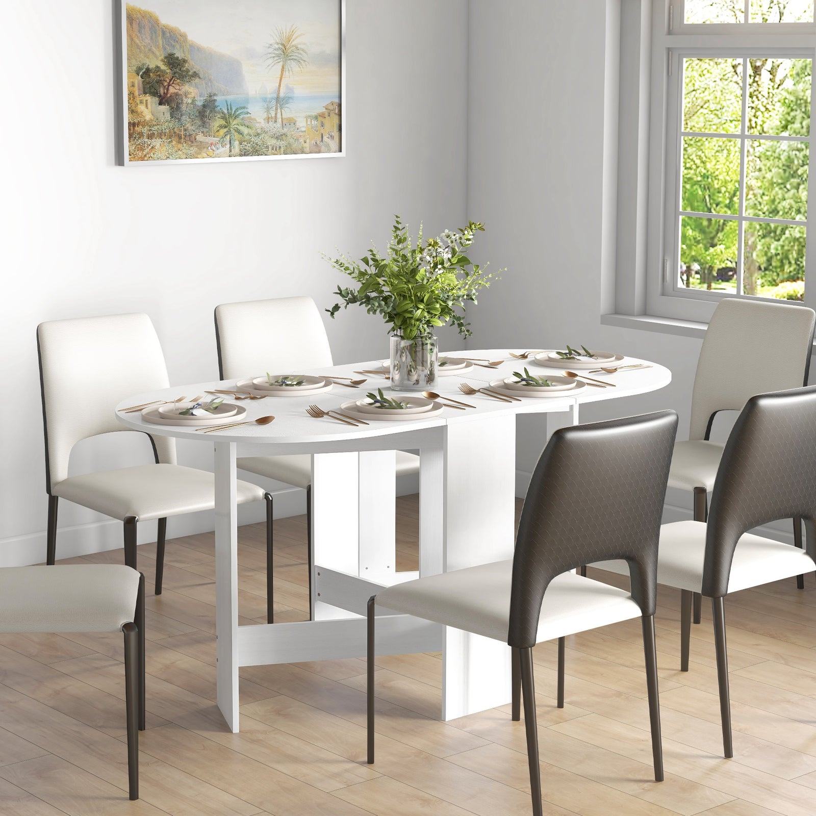 Oval Kitchen Table For Dining Room, Small Spaces, Ash Wood-effect | One Size | White