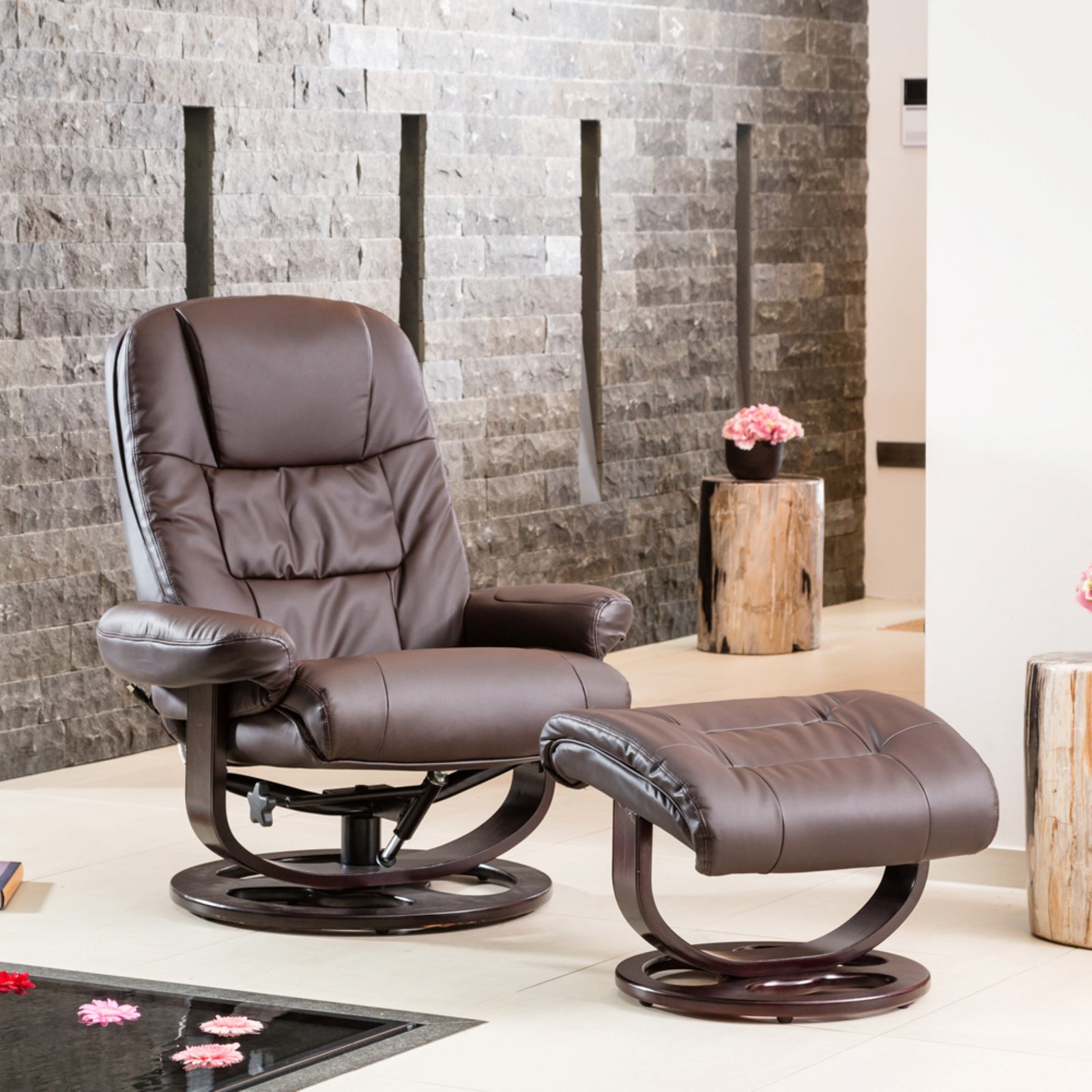 Burdell Swivel Recliner With Massage And Heat | Brown