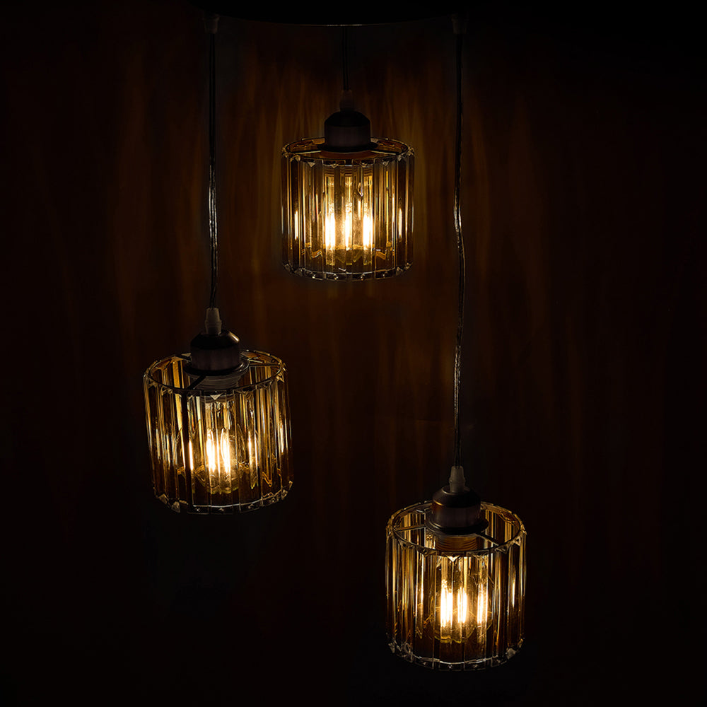 Modern 3-light Pendant Ceiling Light Adjustable Hanging Fixture With Crystal Glass Shades | Black