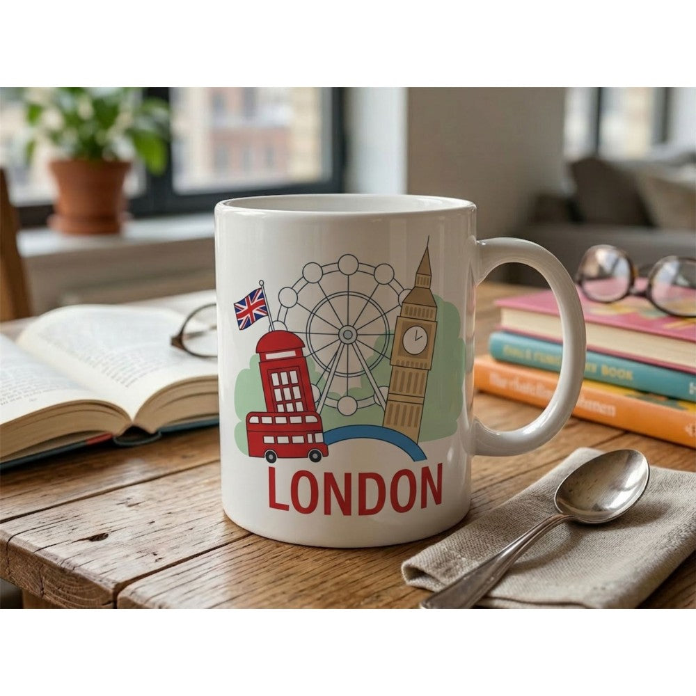 Dyzi London Bus Quote Ceramic Coffee Mug White Travel Design