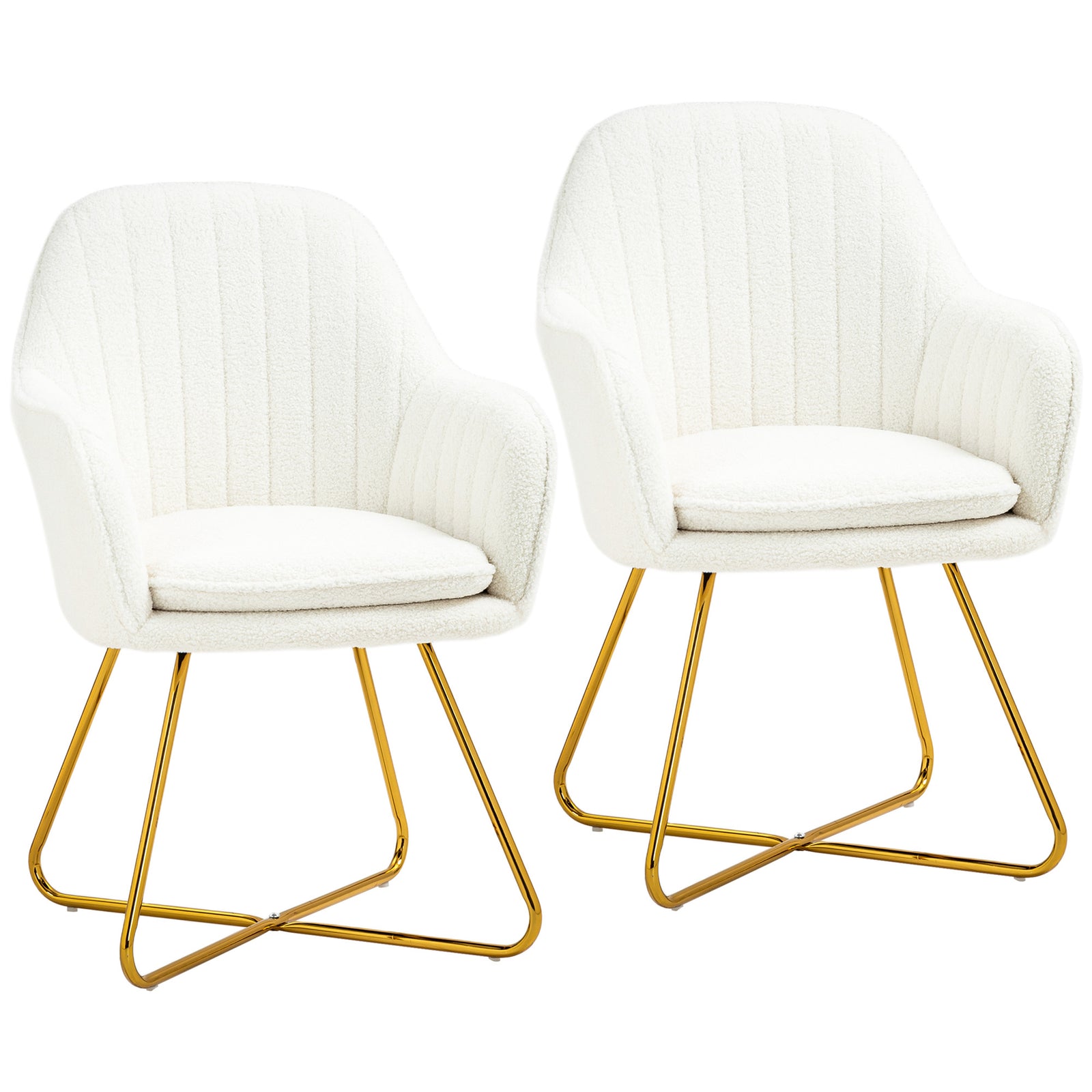 Accent Chair Set Of 2, Cashmere, Steel Legs, White