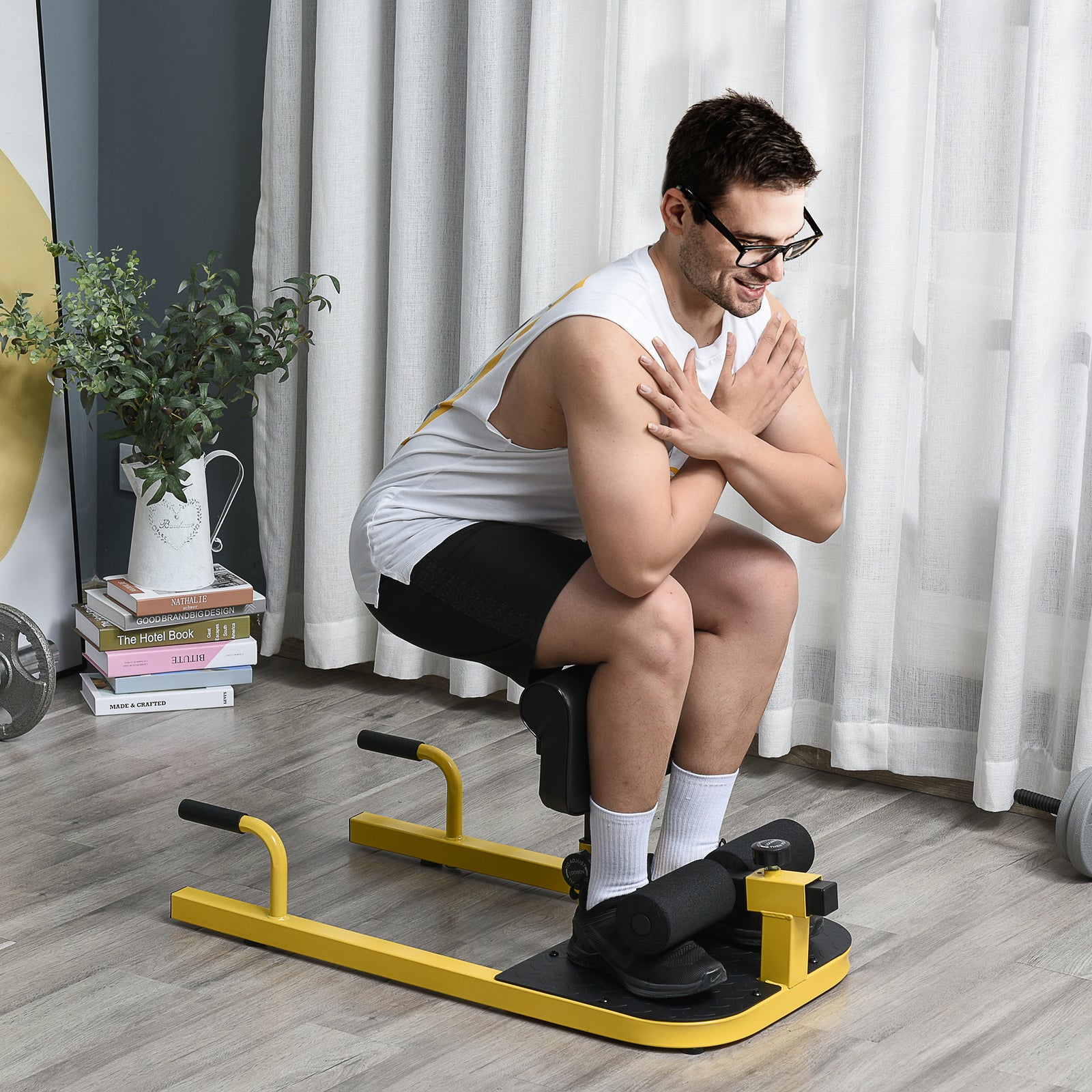 Squat Machine With Push Up Stand, Adjustable Cushion | Yellow