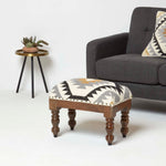 Agra Handwoven Kilim Footstool | 50cm x 30cm | Multi Colour