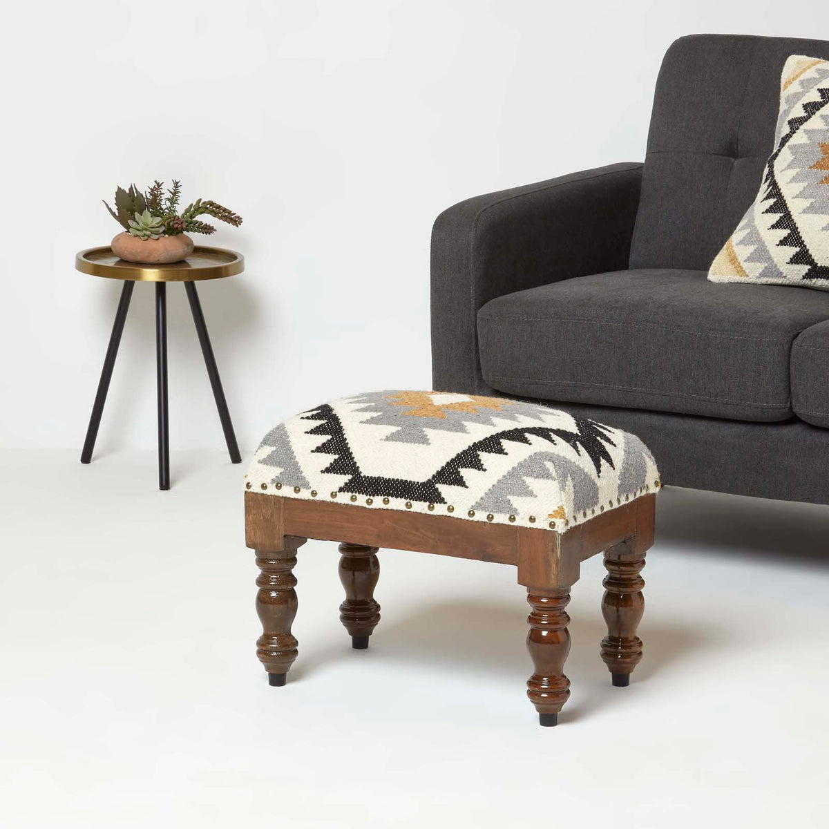 Agra Handwoven Kilim Footstool | 50cm x 30cm | Multi Colour