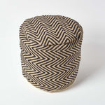 HOMESCAPES Black And Cream Chevron Pattern Circular Pouffe