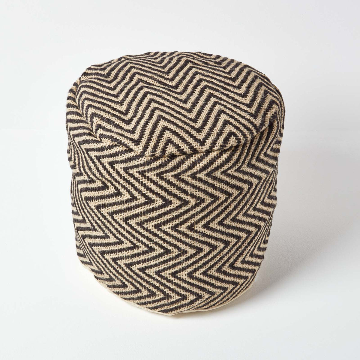 HOMESCAPES Black And Cream Chevron Pattern Circular Pouffe