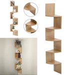 3/5-tier Wooden Floating Corner Shelf Wall Mounted Tiered Zigzag Corner Shelves | Large | Brown