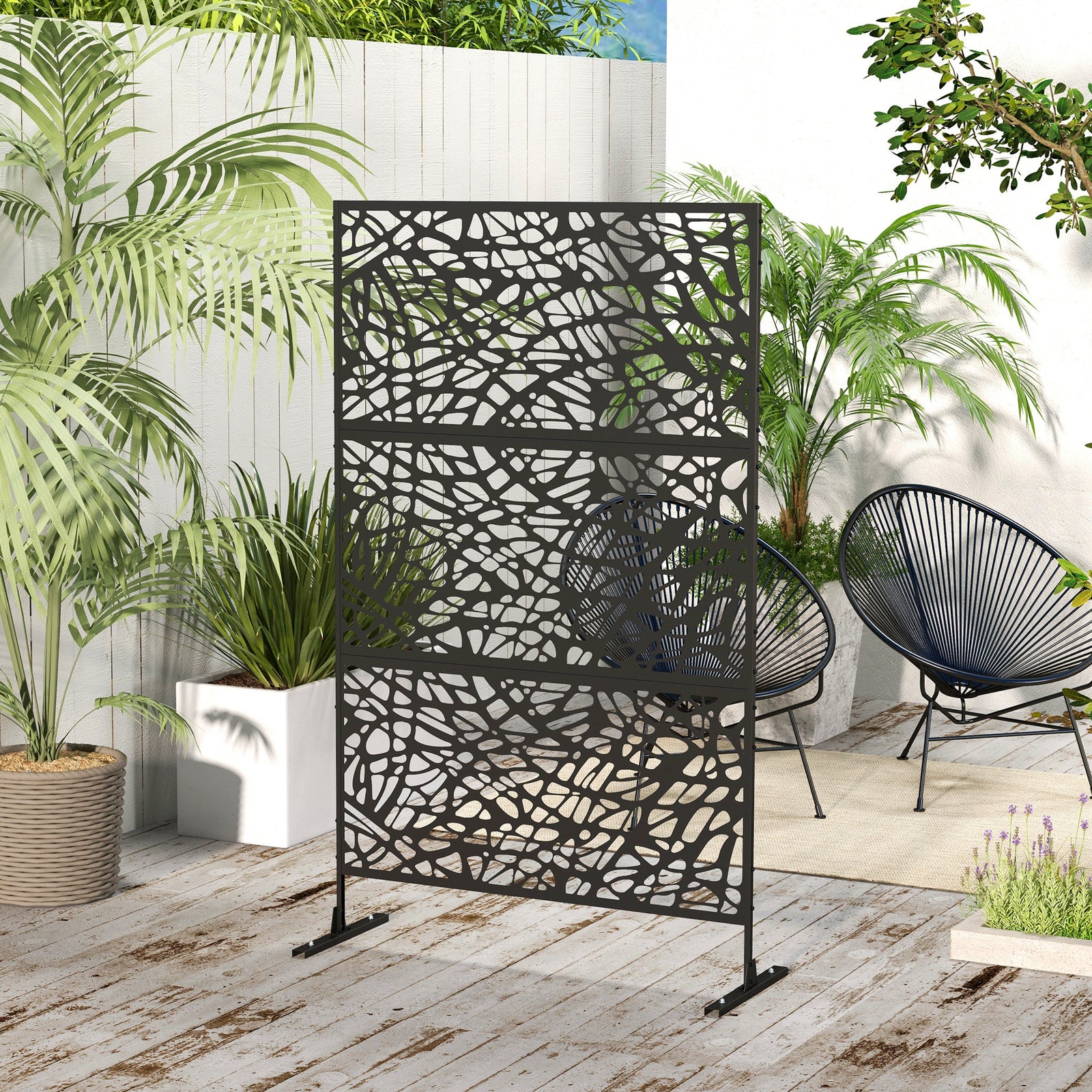 6.5ft Metal Privacy Screen W/ Stand, Twisted Lines