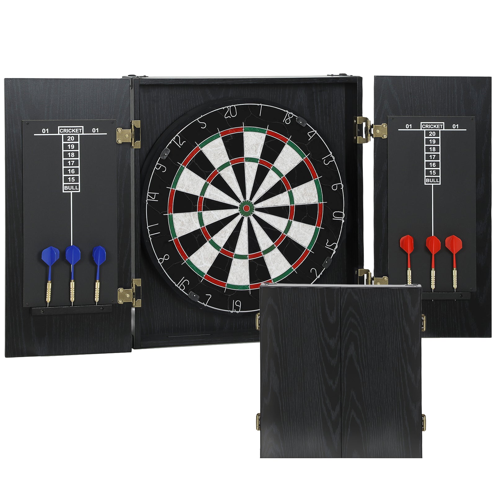 Bristle Dartboard Set With Cabinet, 6 Steel Tip Darts
