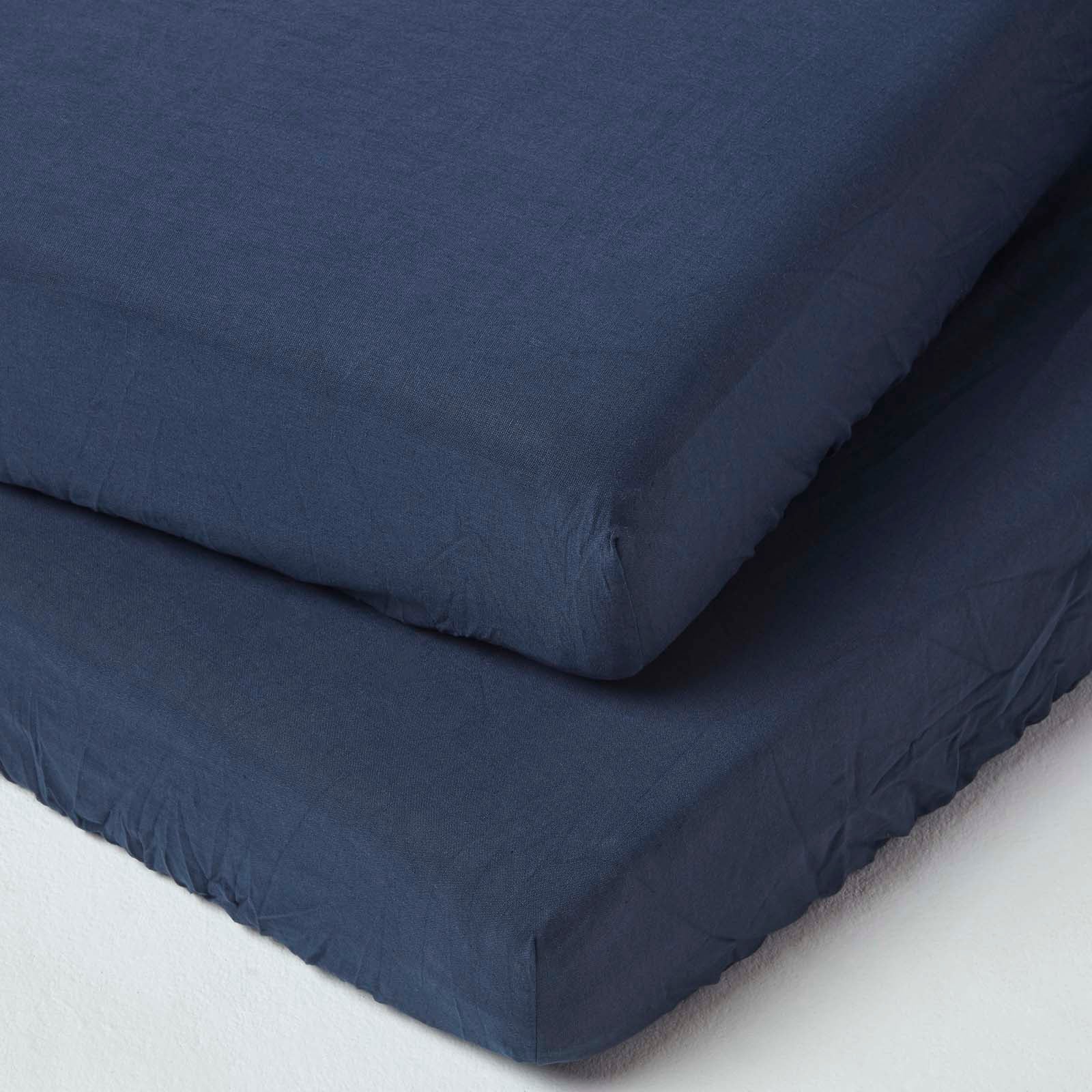 Linen Fitted Cot Sheet 60 X 120 Cm, Pack Of 2 | Cot | Navy Blue