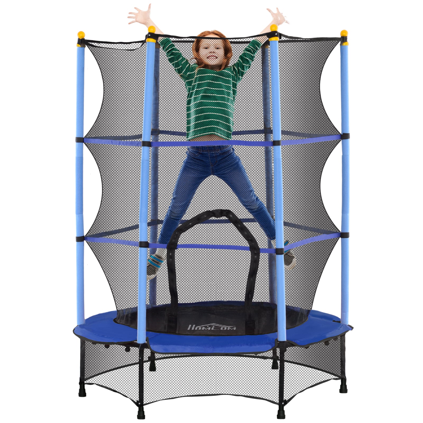 4.6ft/75" Kids Trampoline With Safety Enclosure, Indoor Outdoor | Blue