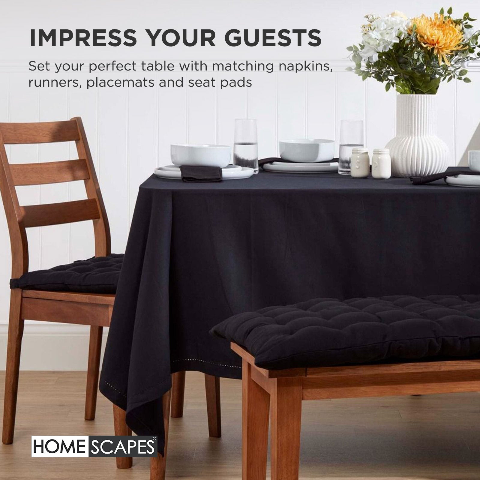 Outdoor Bench Cushion For 2 & 3 Seater Garden Seat Pad For Furniture, Kitchen, Dining & Indoor Use | 2 | Black