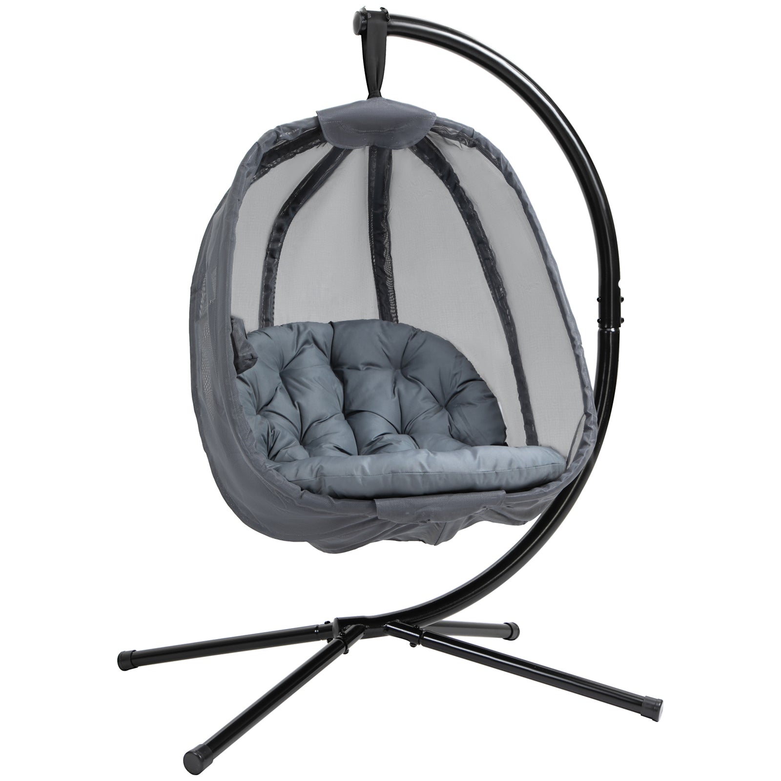 Folding Textelin Swing Hammock Egg With Side Pocket, Cushion | Gray