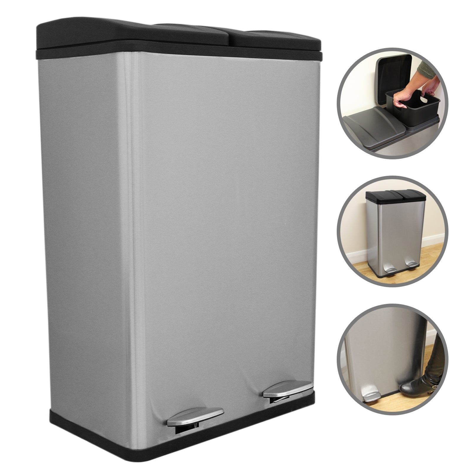 60l Dual Pedal Bin | Silver