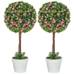 Set Of 2 Artificial Plants With Rose Flower In Pot, 60cm | One Size | Pink