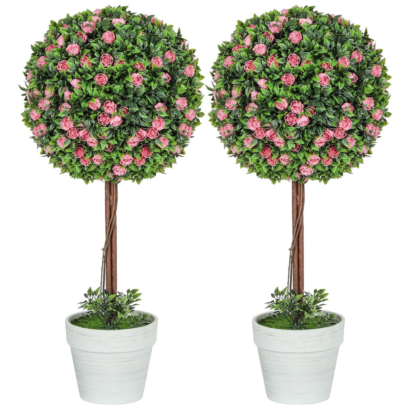 Set Of 2 Artificial Plants With Rose Flower In Pot, 60cm | One Size | Pink