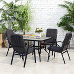 5-piece Outdoor Set, Square Table & 4 Armchairs, Black