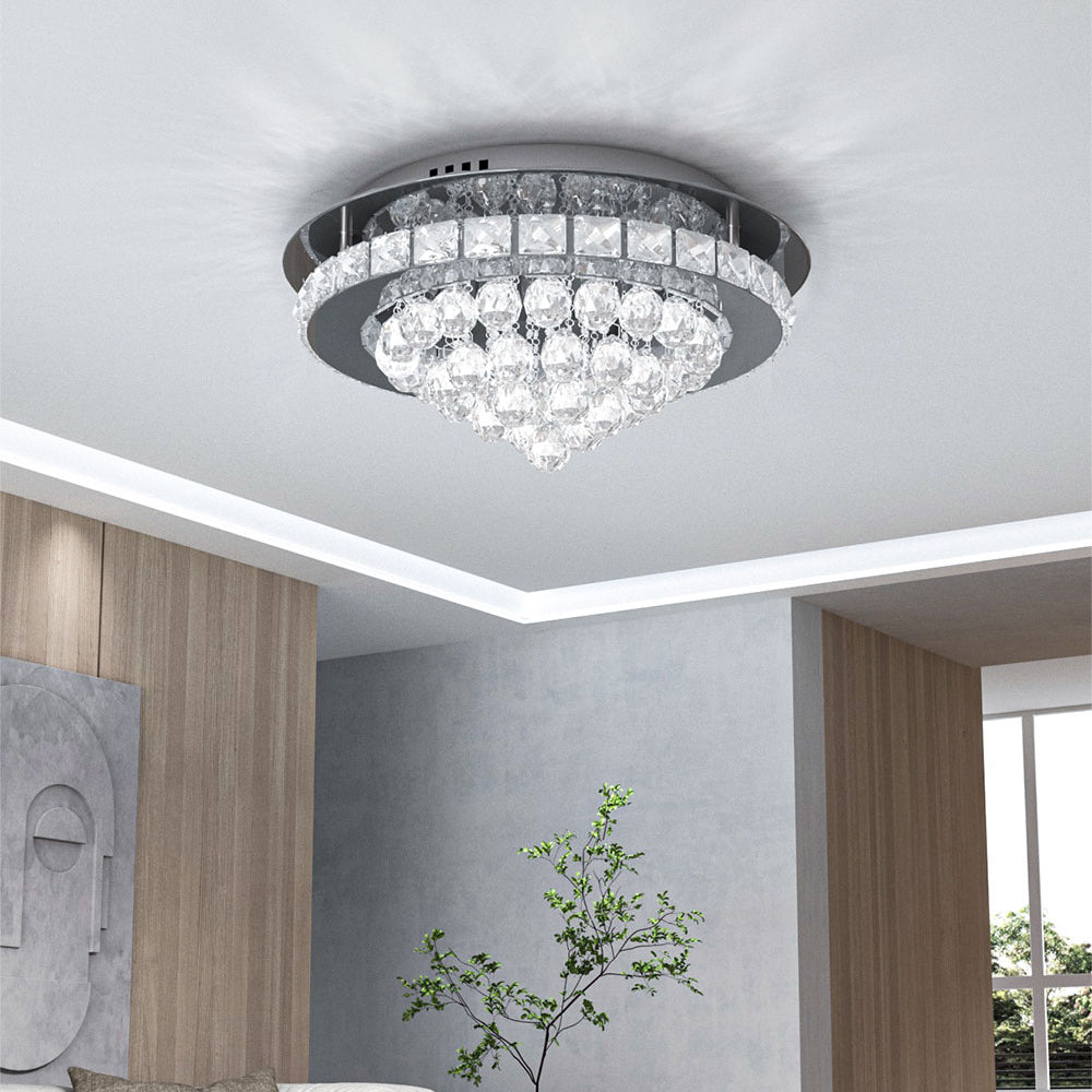 Crystal Round Led Semi Flush Mount Ceiling Light | Cool White