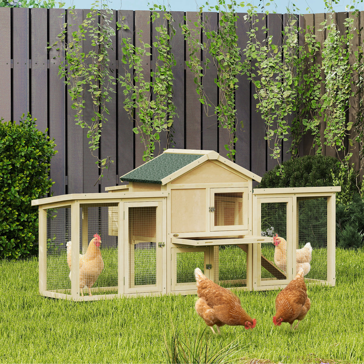 PawHut Wooden Chicken Coop Hen House With Nesting Box Run