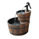 2 Tier Wood Barrel Water Pump Fountain, Garden Decor