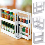 2 Tiers Rotating Jars Spice Rack Kitchen Storage Holder Shelf Cabinet Organizer