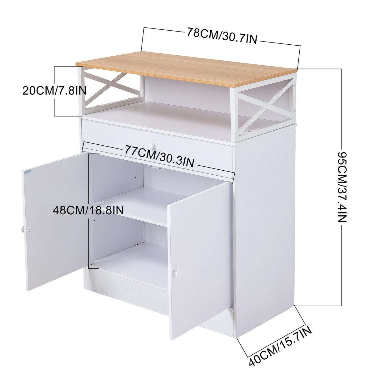 Breeins Modern White Sideboard With Open Shelf, 1 Drawer & 2-door Cabinet