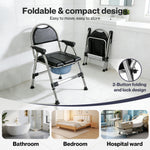 Folding Commode Chair Adjustable Height Bedside Toilet Shower Seat 150kg | Black