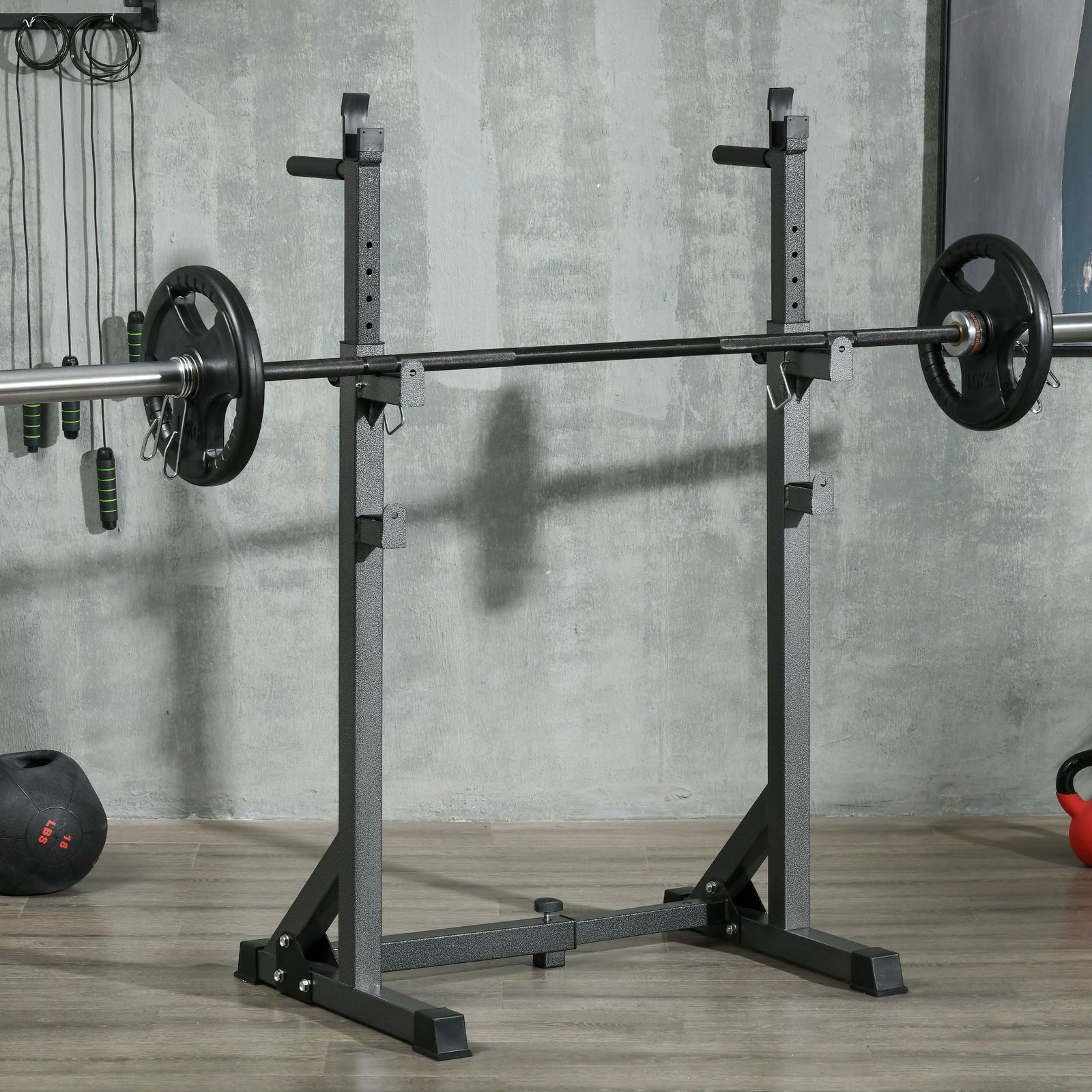 Heavy-duty Squat Rack Adjustable Weight Barbell Stand | Black