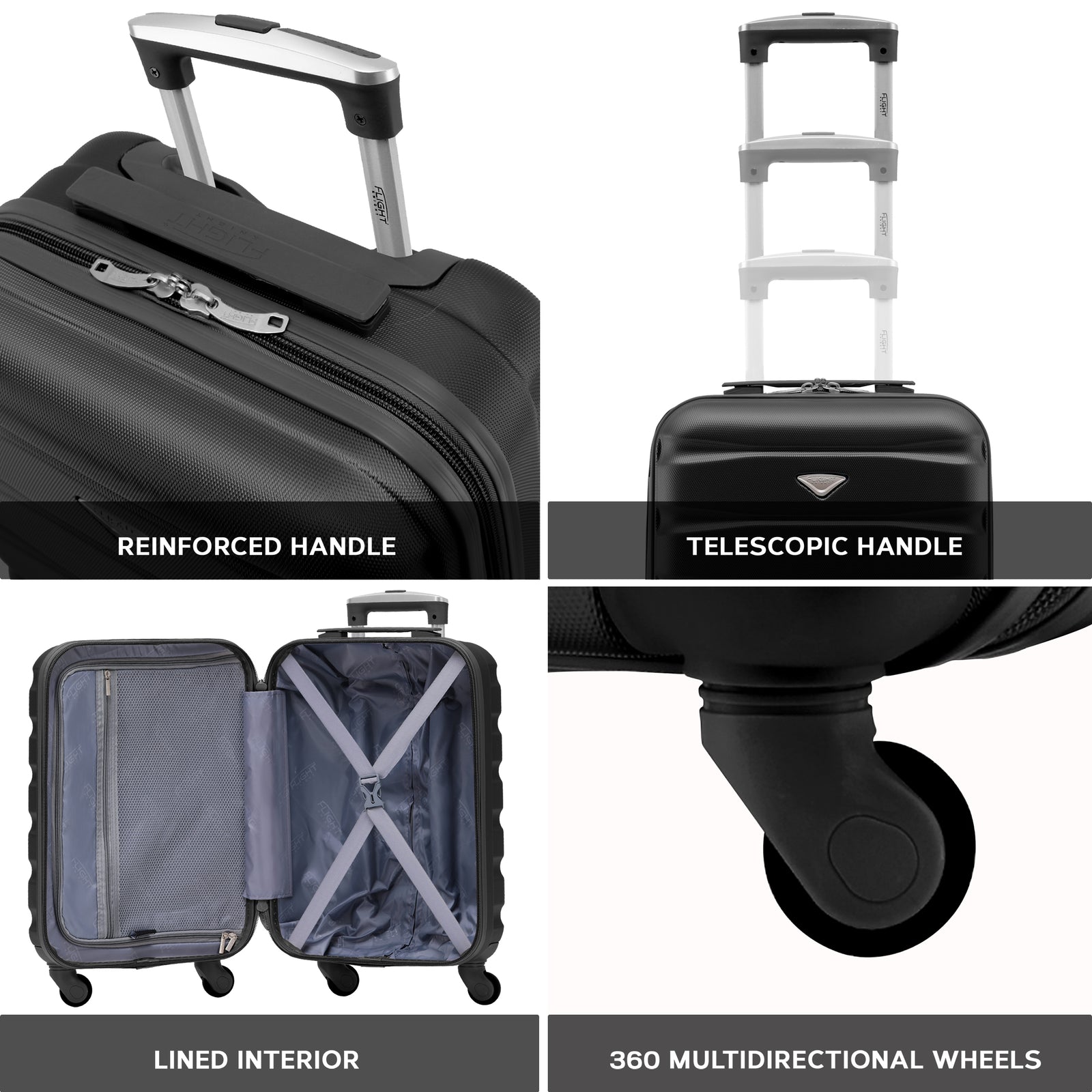 55x35x20cm Cabin Carry On Suitcase Hard Shell Overhead Luggage 100+ Airlines Approved | Cabin | Black