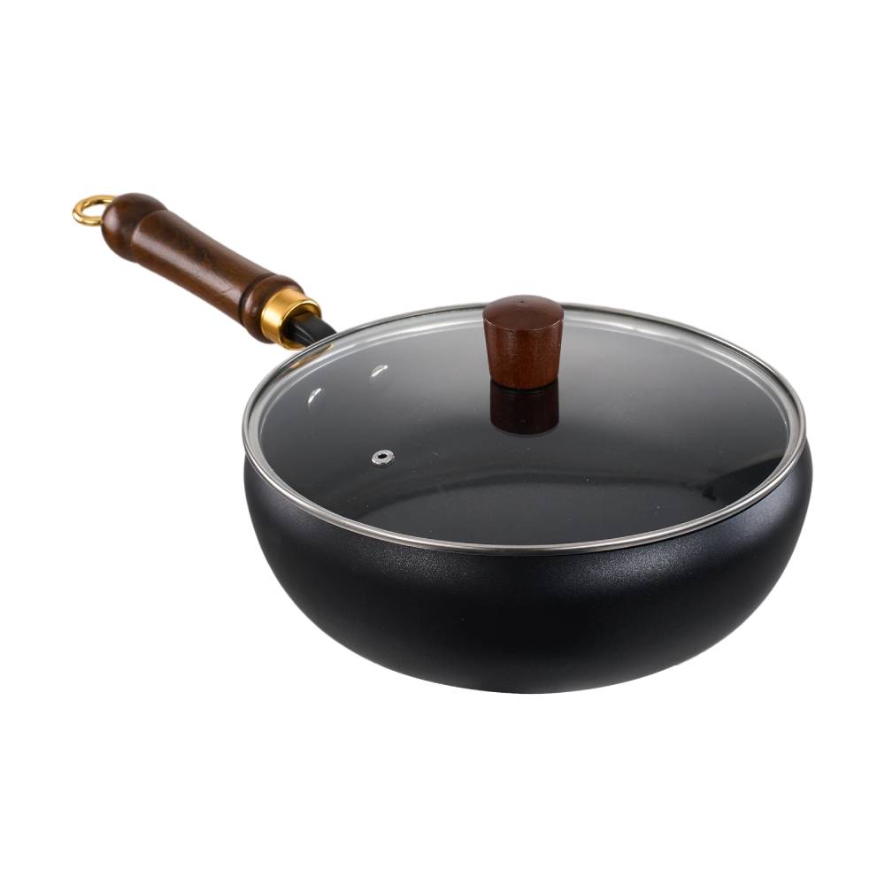 Long-handle Iron Deep Wok Pan With Lid | 28cm