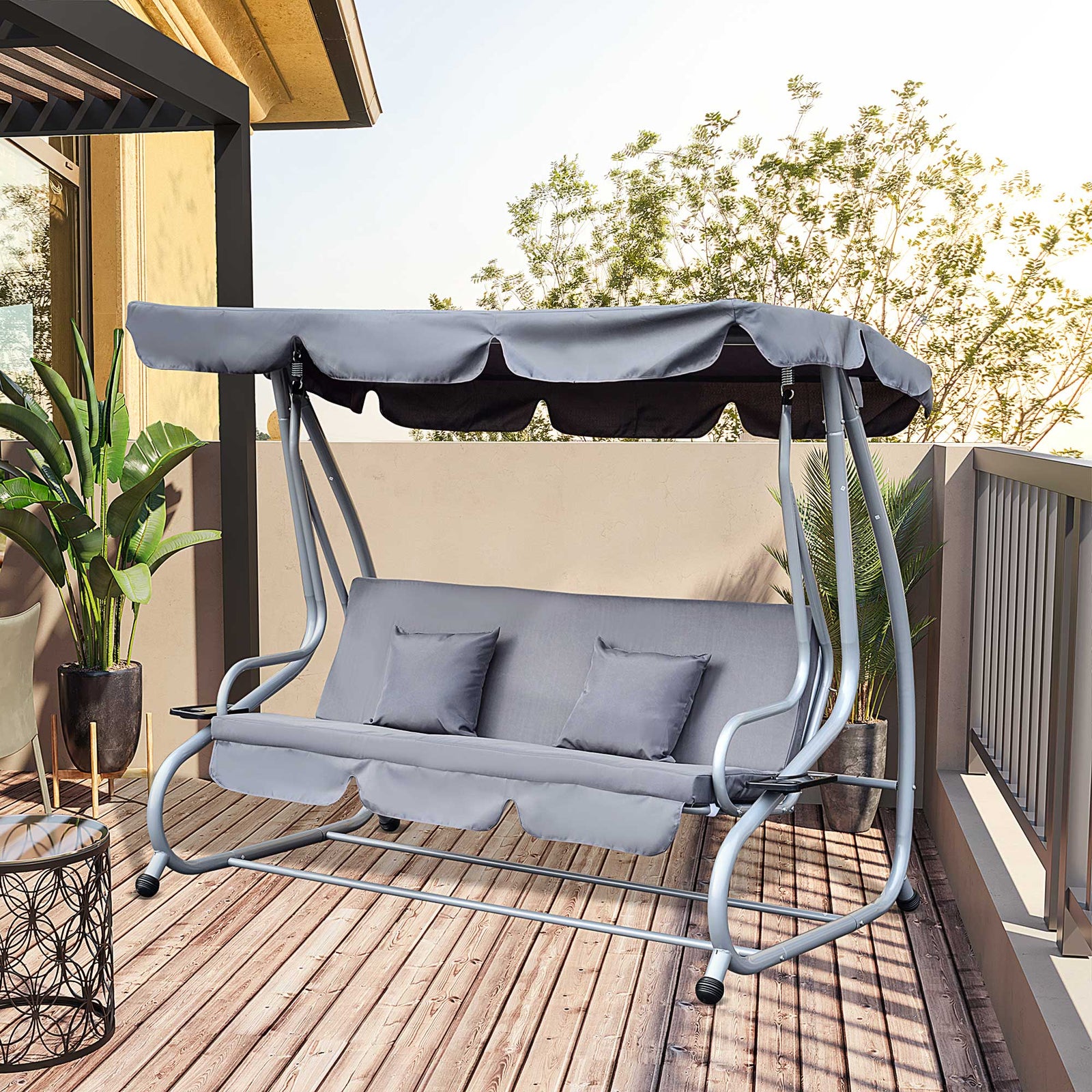 3 Seater Swing Chair For Outdoor W/ Adjustable Canopy