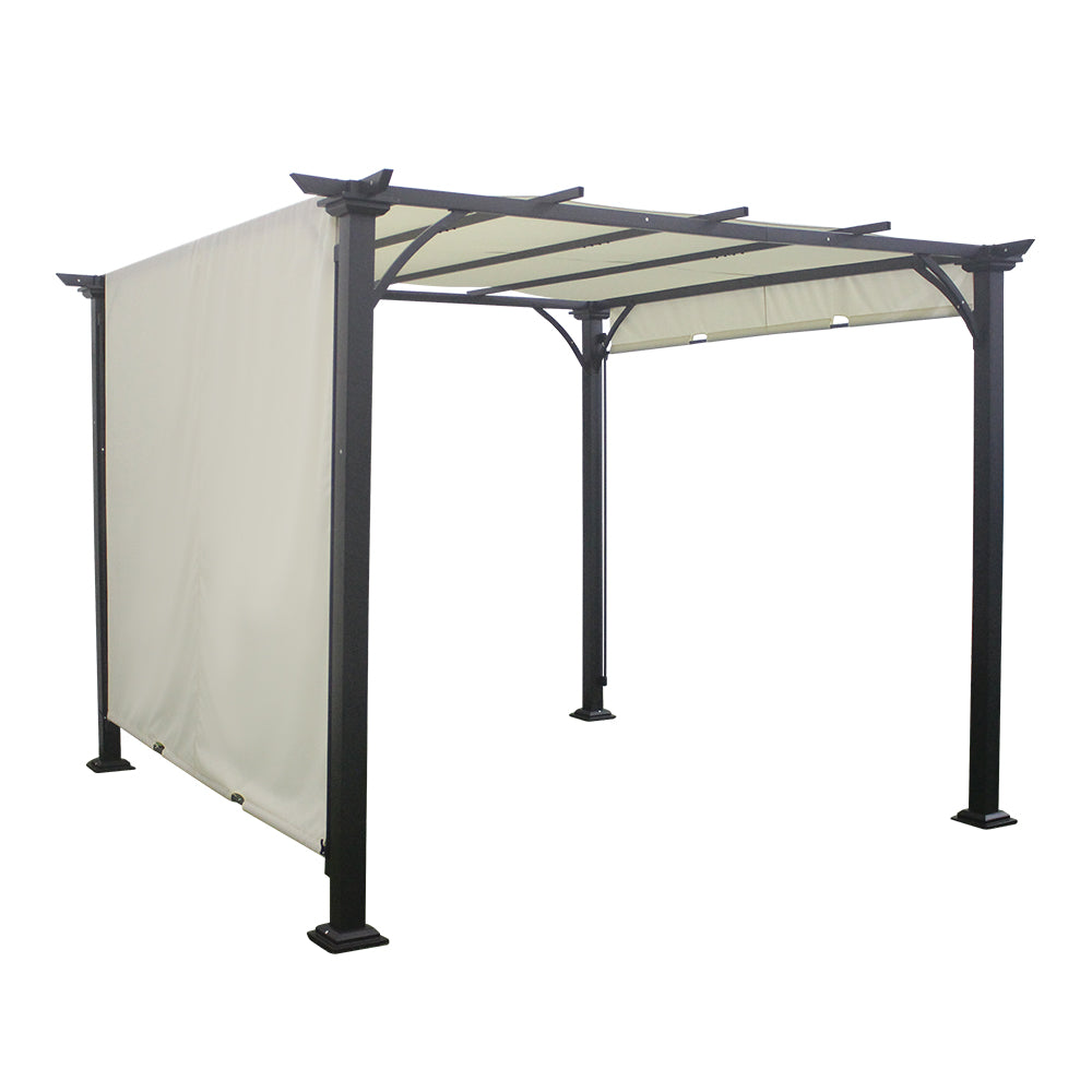 3m*3m*2.4m H Outdoor Pergola With Retractable & Pa-coated Polyester Canopy,heavy-duty Metal Frame Patio Gazebo For Backyard Or Garden