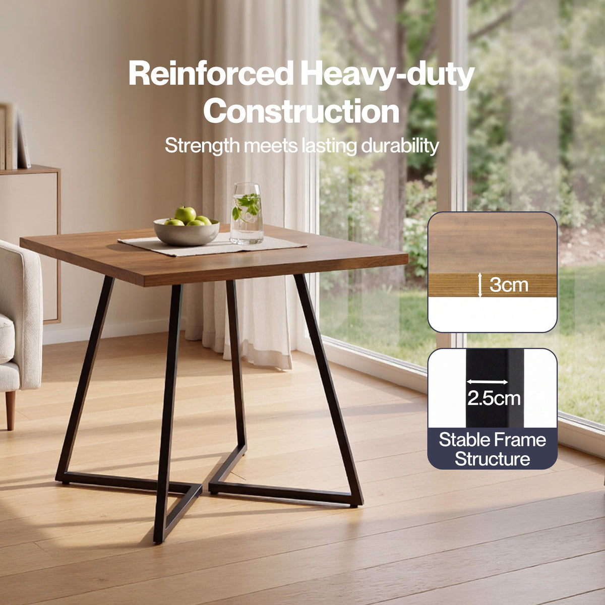 Dining Table Square Dining Table 80cm 25mm Metal Frame Mdf Walnut | Brown