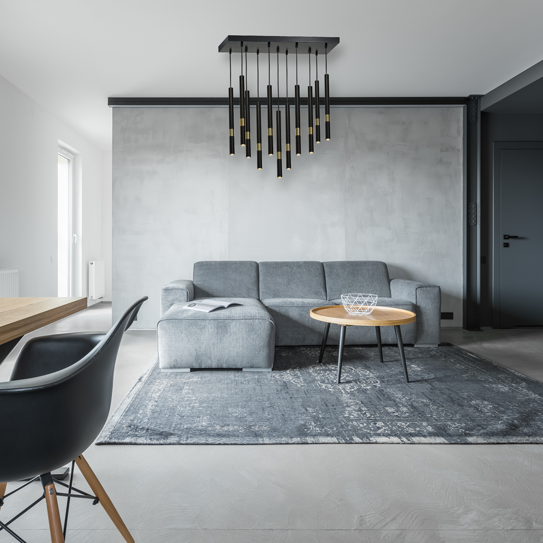 Monza Designer Black Pendant Lamp (11xg9) High Quality Hand Made From Matt Black Alloy With Luxurious Gold Detail