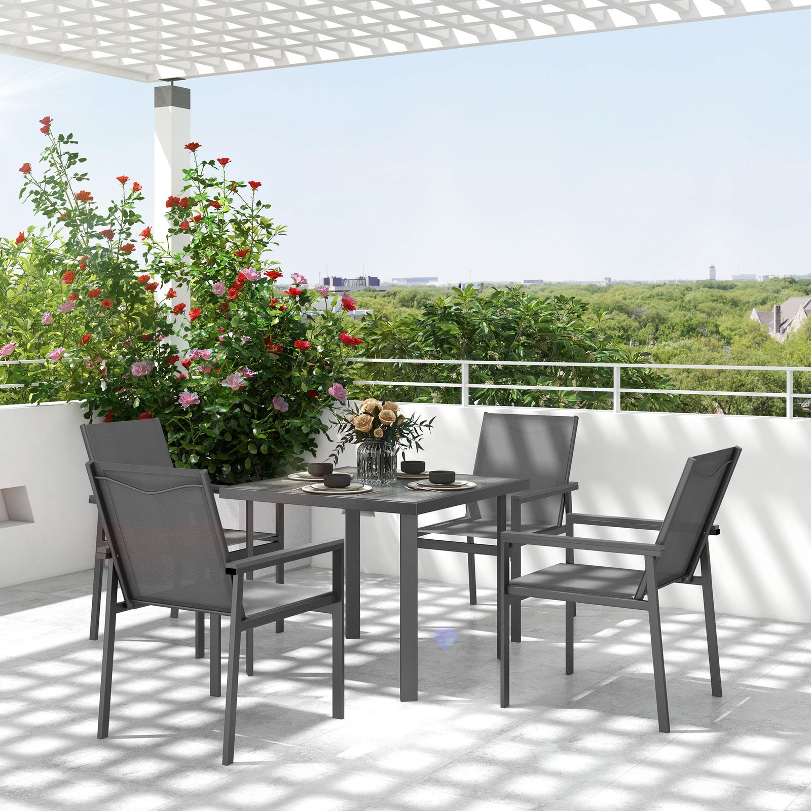 Outdoor Dining Table And 4 Armchairs, Garden Dining Set | 5 | Gray
