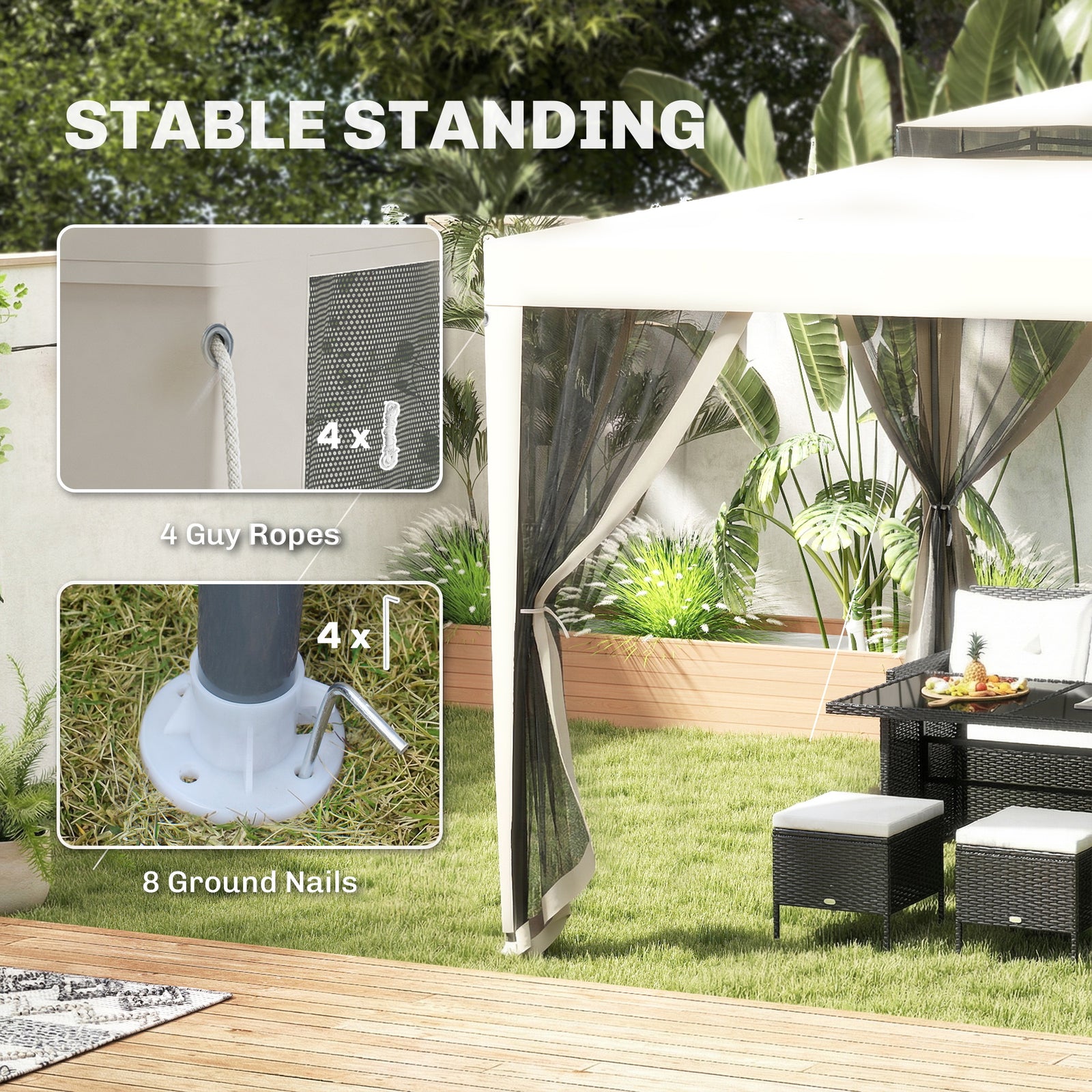 3 X 3 M Gazebo, Netting Party Tent W/ Double Tier Roof | Cream