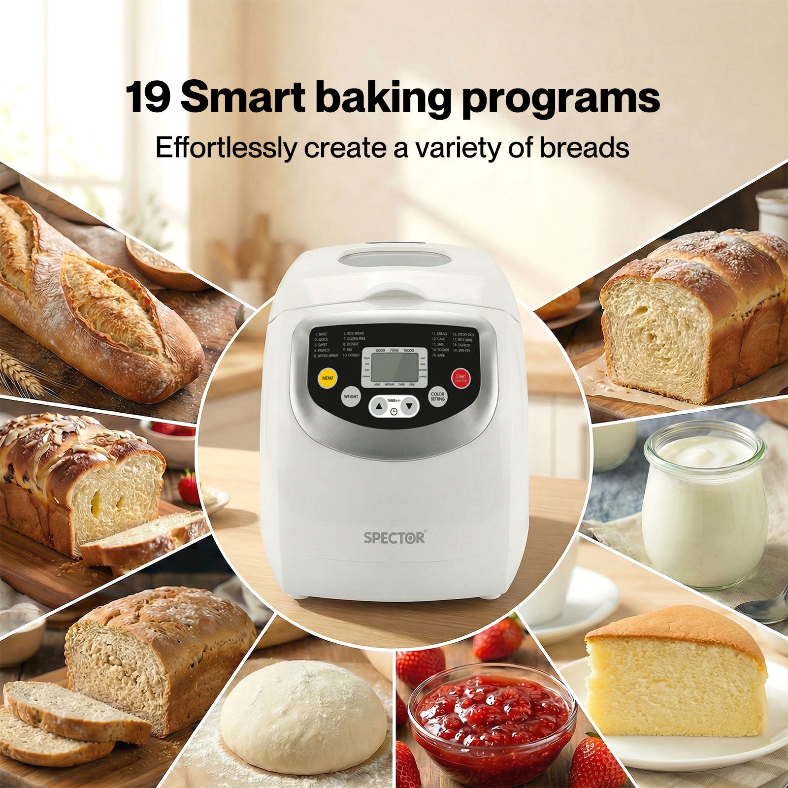 Spector Bread Maker 2lb Loaf Machine With 19 Programmer Timer 3 Crust Non-stick