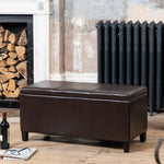 Davenport Bonded Leather Storage Ottoman | Brown