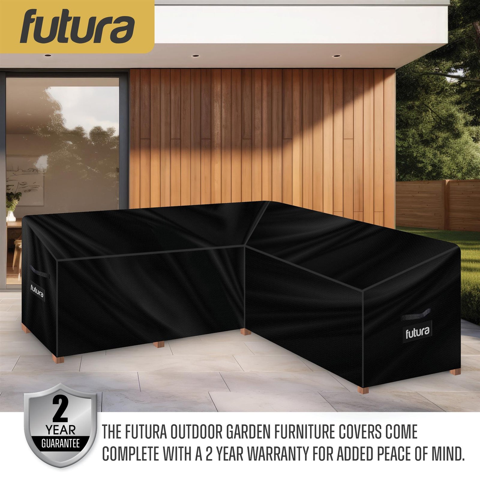 L Shaped Waterproof Garden Furniture Cover, Outdoor Patio Weatherproof Rattan Sofa Shield | 215 x 215 x 80cm | Black