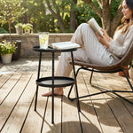 Patio Side Table, 2-tier Round Coffee End Table | Black